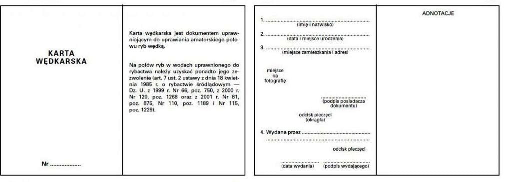 Karta Wędkarska Wzór Karta Wędkarska - Wzór